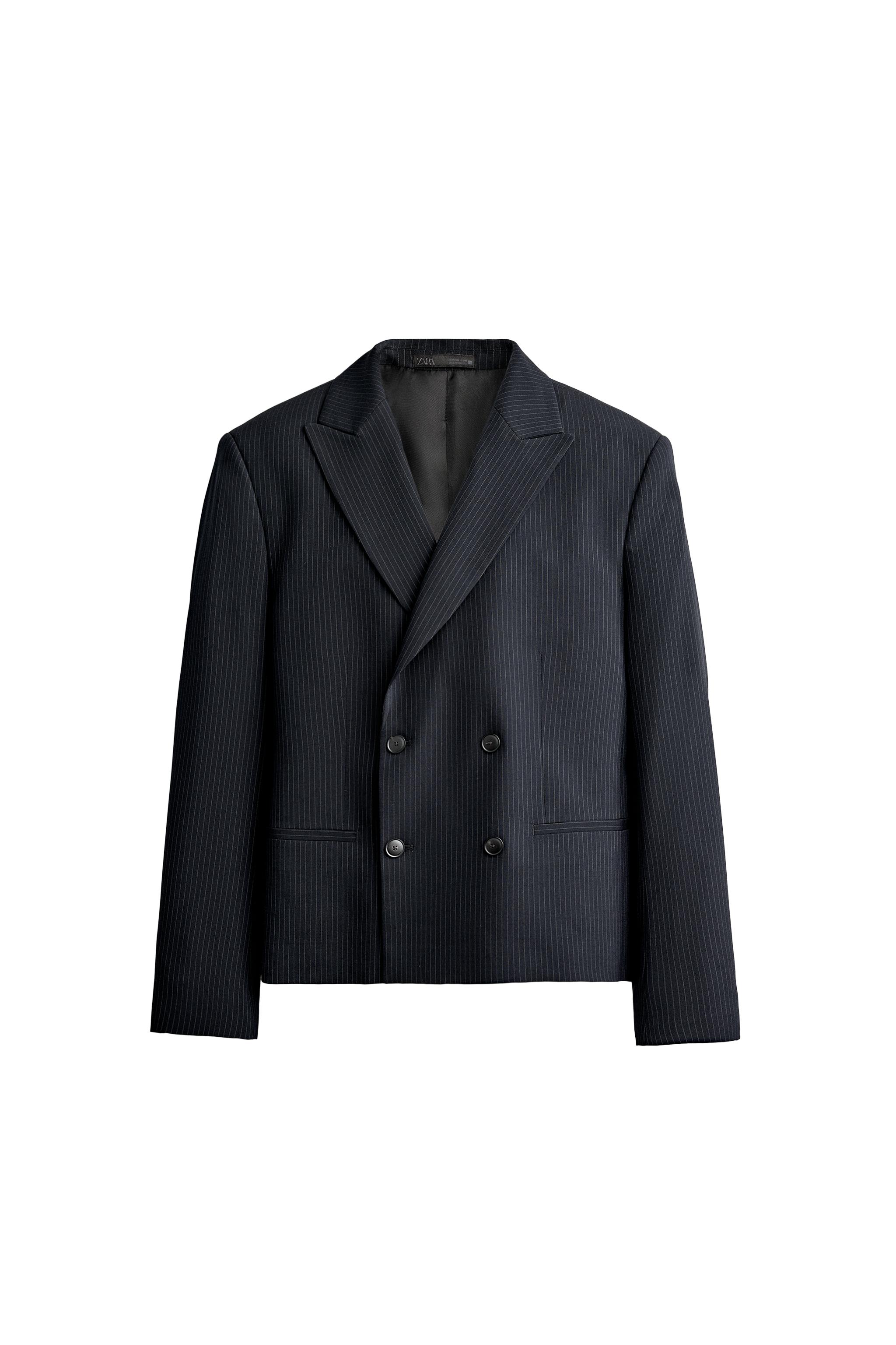 CROPPED-FIT PINSTRIPE SUIT BLAZER